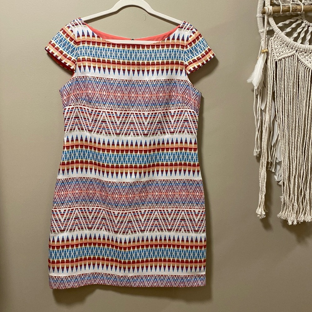 Vince Camuto Geometric Printed Cap Sleeve Dress